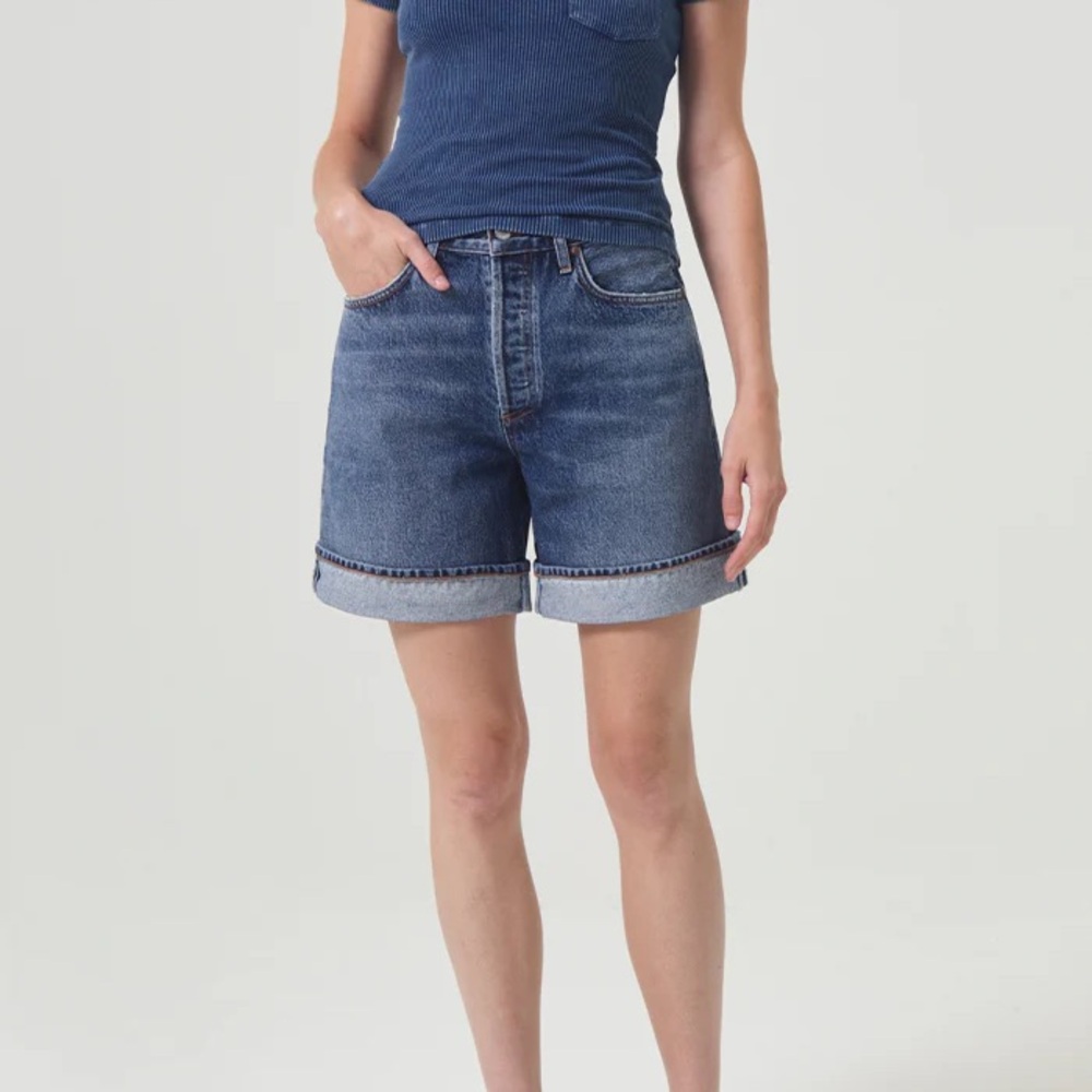 Agolde Dame Cuffed Short Medium Wash Rolled Cuff Denim Shorts